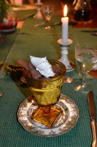 Rum pot preserves with vanilla ice cream